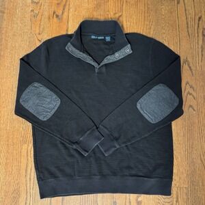 Perry Ellis Elbow Patch Textured 1/4 Snap Heavyweight Pullover Shirt‎ Preppy L